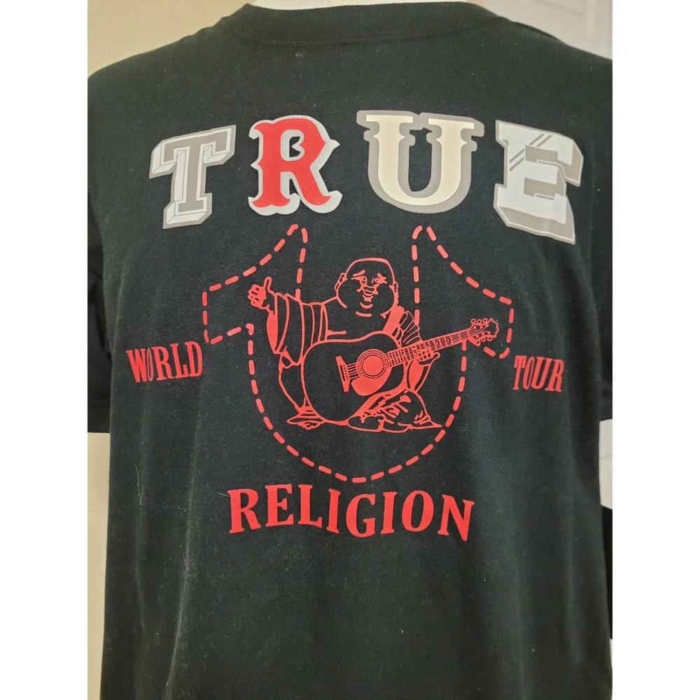 TRUE RELIGION Mens Buddha World Tour Graphic T Shirt Black Sz L Urban Streetwear